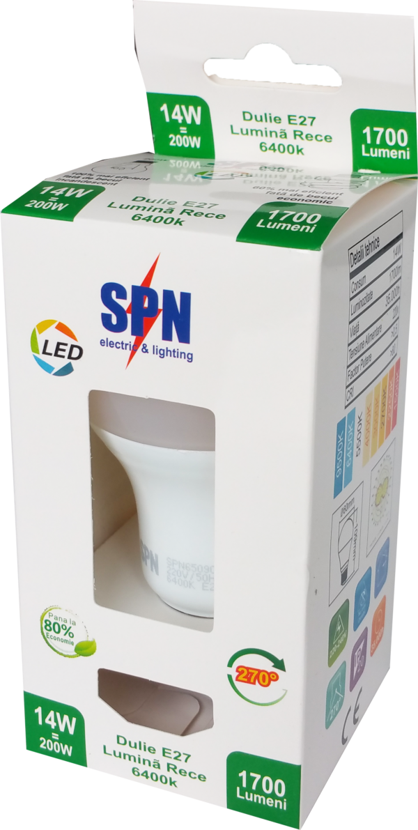 Bec LED E27, 14W=200W, 6400K, lumina rece, 1700Lm - imagine 2