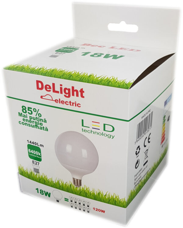 Bec LED E27, model G120, 18W=120W, 6400K, lumina rece - imagine 2