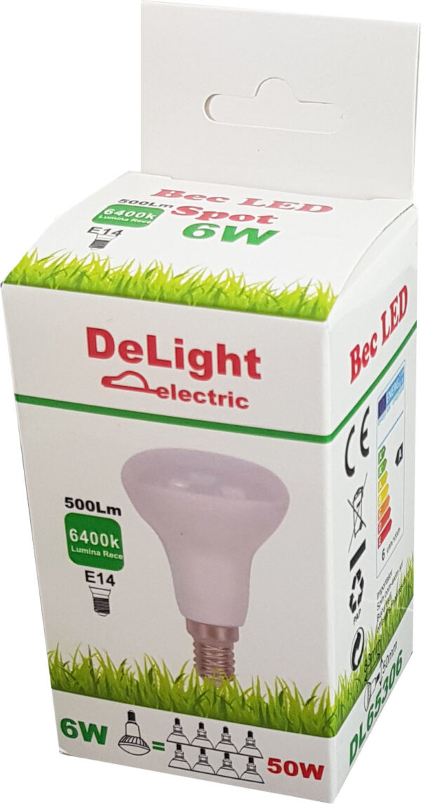 Bec LED E14, model R50, 6W=50W, 6400K, lumina rece - imagine 2