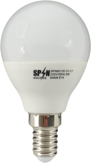 Bec Bl LED Sferic E14, model glob G45, 5W=45W, 6400K, lumina rece