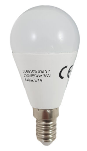 Bec LED Sferic E14, model G45, 8W=60W, 2700K, lumina calda