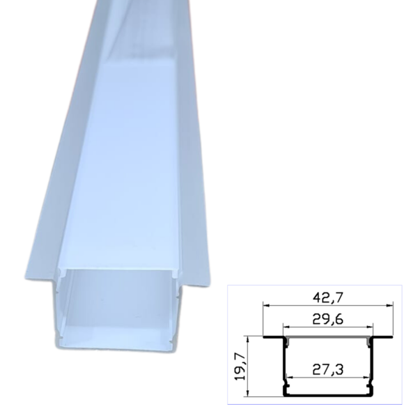 Profil banda LED, montaj incastrat, aluminiu, 2 m