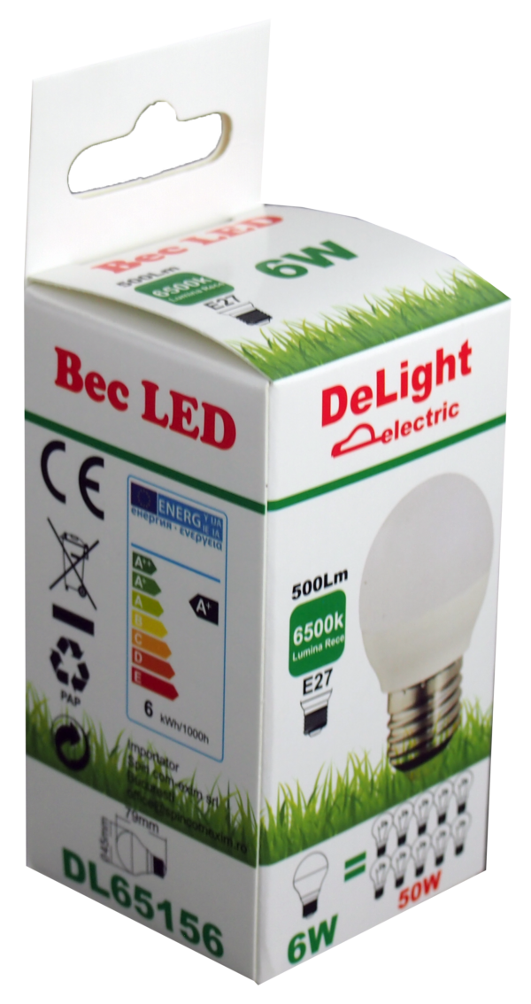 Bec LED Sferic E27, model G45, 6W=50W, 6500K, lumina rece - imagine 2