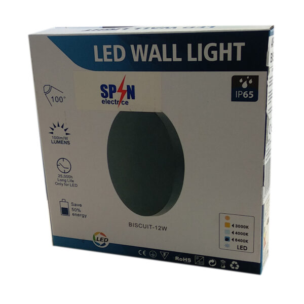 Aplica LED Perete Biscuit fi150, 12W 3000K, lumina calda, cu protectie IP65 - imagine 3