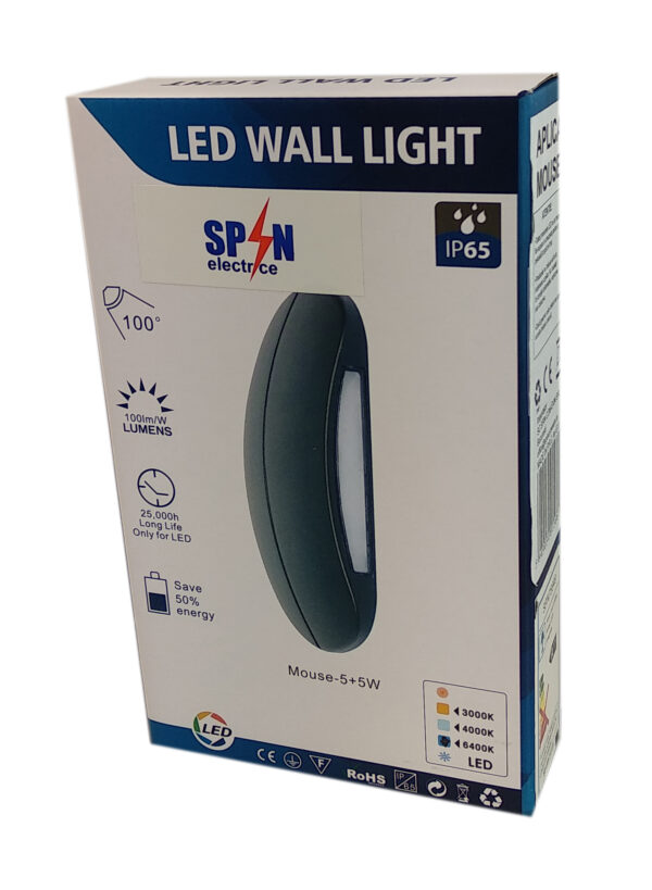 Aplica LED Perete Mouse (5W+5W) 184x110mm, 10W, 3000K, lumina calda, cu protectie IP65 - imagine 3