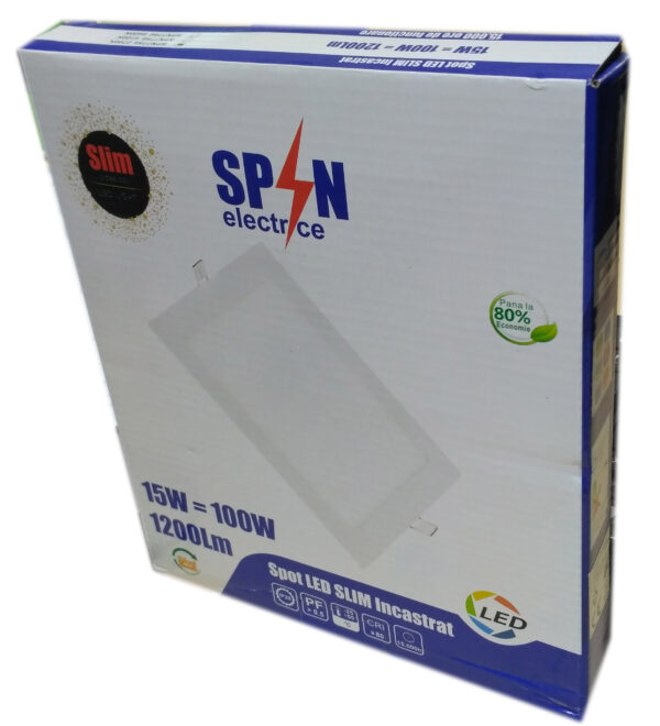 Spot LED Slim Patrat 193x193mm, 15W=100W, 2700K, lumina calda - imagine 4
