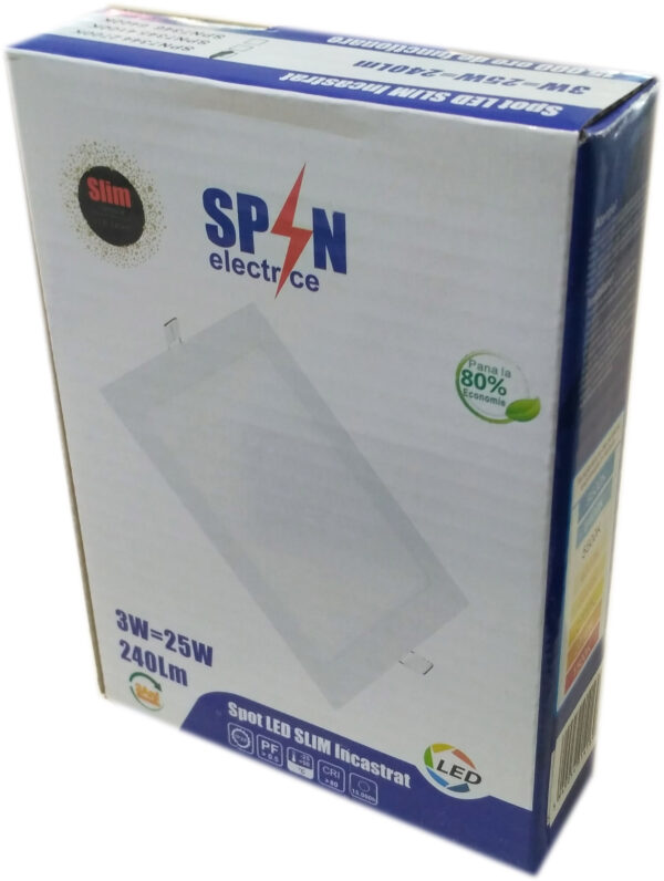 Spot LED Slim Patrat, 85x85 mm, 3W=25W, 2700K, lumina calda - imagine 4