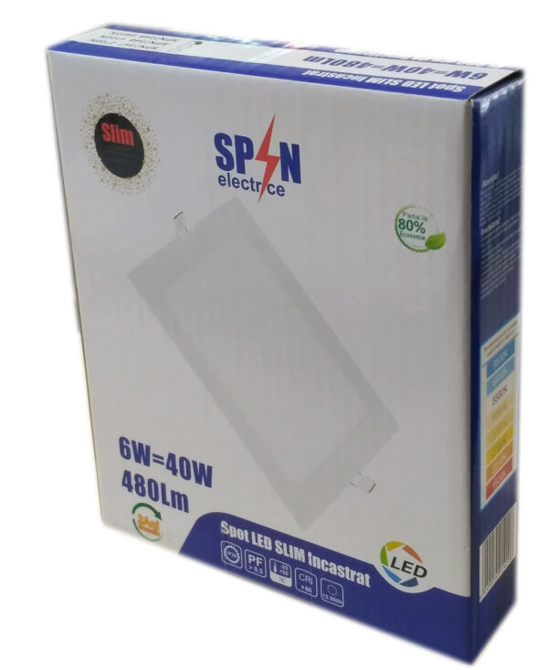 Spot LED Slim Patrat 120x120mm, 6W=40W, 2700K, lumina calda - imagine 4