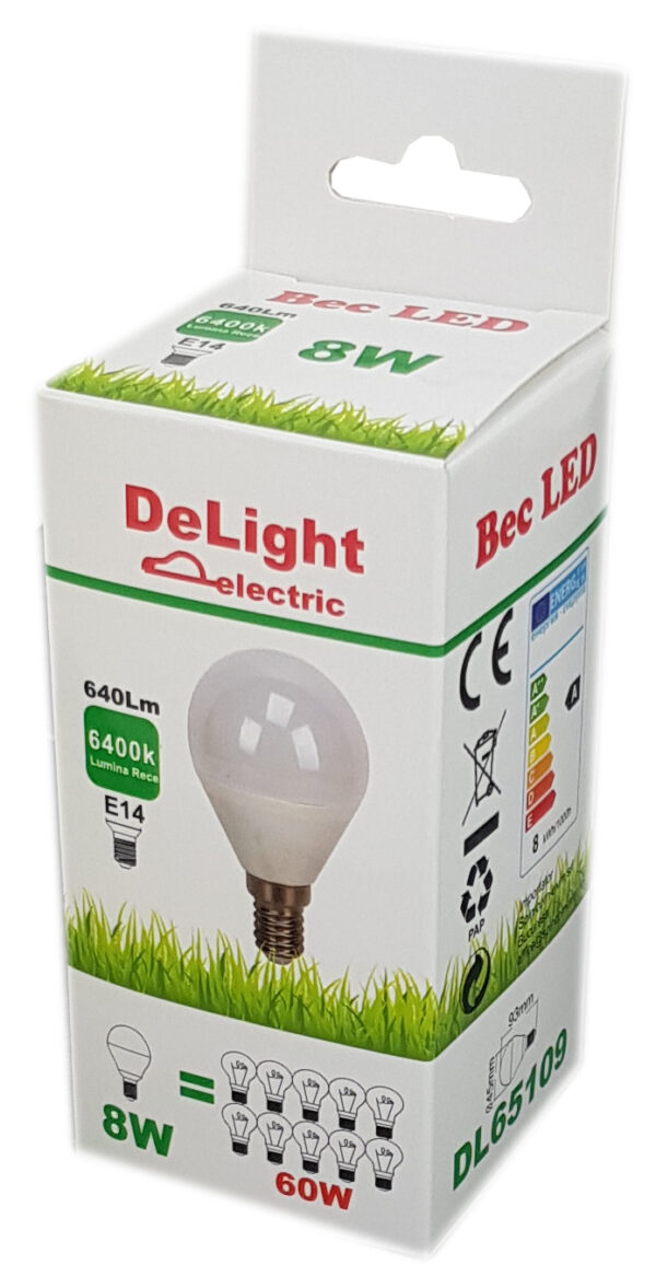Bec LED Sferic E14, model G45, 8W=60W, 4100K, lumina neutra - imagine 2