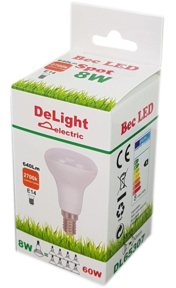 Bec LED E14, model R50, 8W=60W, 2700K, lumina calda - imagine 2