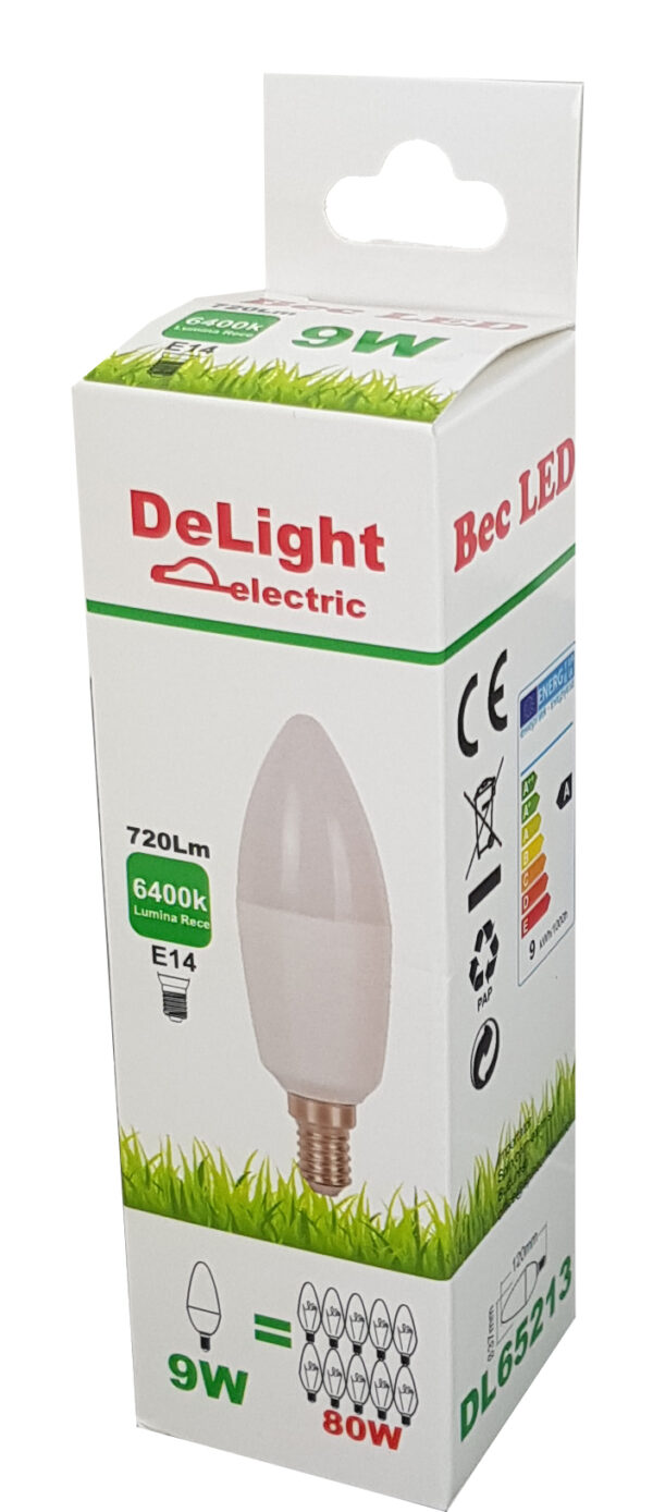 Bec LED Lumanare E14, model C37, 9W=80W, 2700K, lumina calda - imagine 2