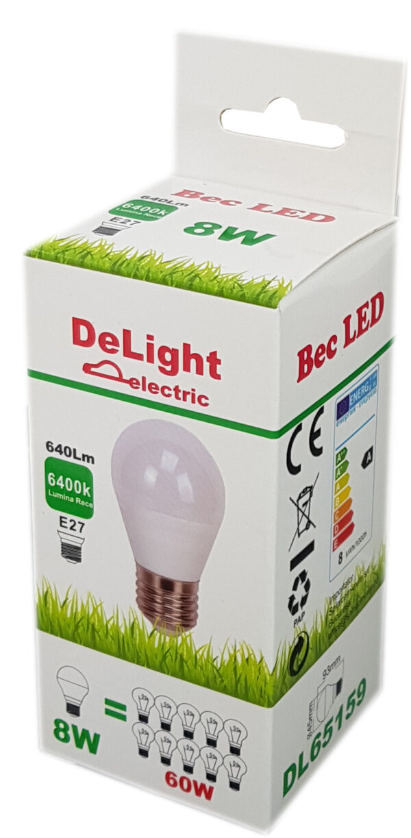Bec LED Sferic E27, model G45, 8W=60W, 4100K, lumina neutra - imagine 2