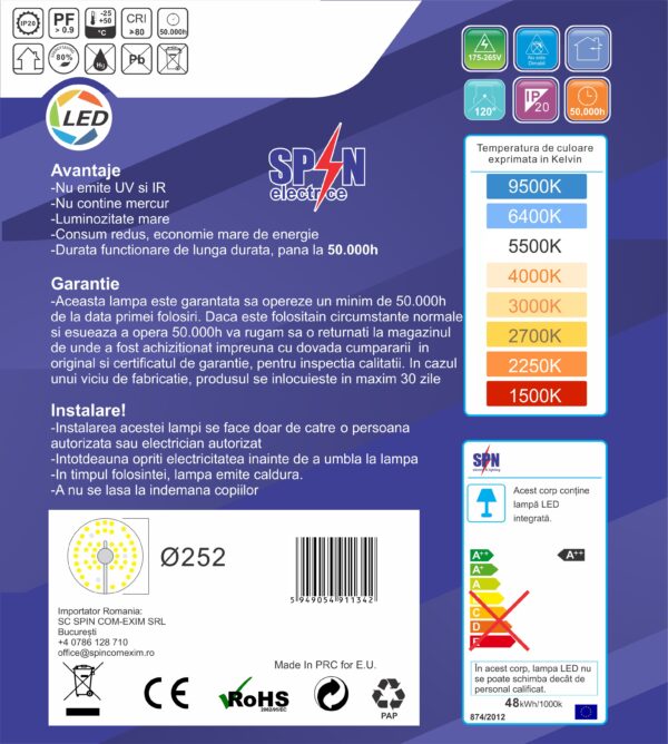 Modul LED pt Aplica Fi252, 48W=450W, 6000K, lumina rece - imagine 6