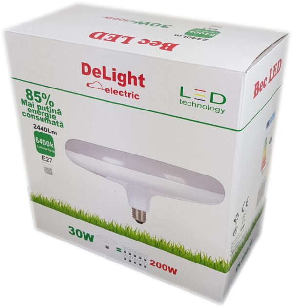 Bec LED E27 model UFO, 30W=200W, 6400K, lumina rece - imagine 2