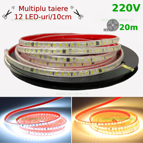 Banda LED 2835 120 SMD/ML 220V Lupa Autoadeziva Taiere 10cm Rola 20m Banda LED 2835 120 SMD/ML 220V Lupa Autoadeziva Taiere 10cm Rola 20m - imagine 1