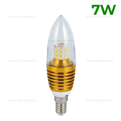 Bec LED E14 7W Lumanare Clar Auriu SMD2835 Bec LED E14 7W Lumanare Clar Auriu SMD2835 - imagine 1